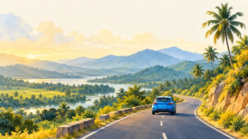 Illustration of a scenic road journey.